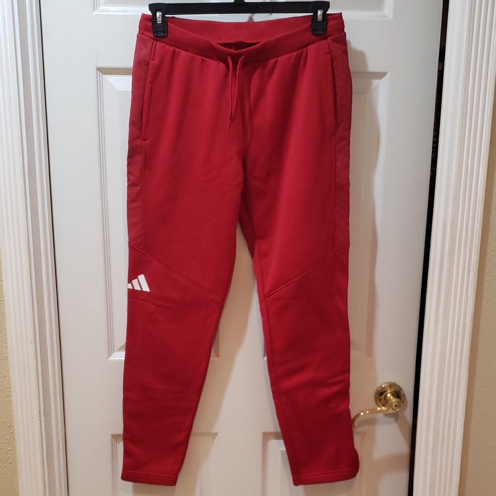 Adidas Womans Bold Red Sweatpants W/ Zippers At Ankles Size Med